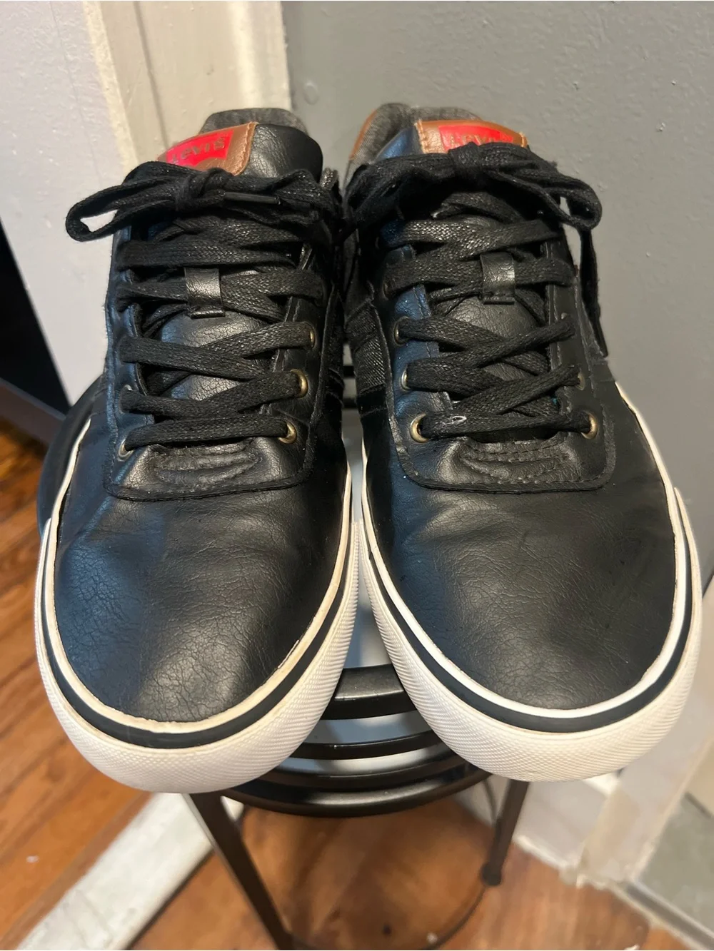 Levi's Men's Black and White Low-Top Sneakers with Red Accents